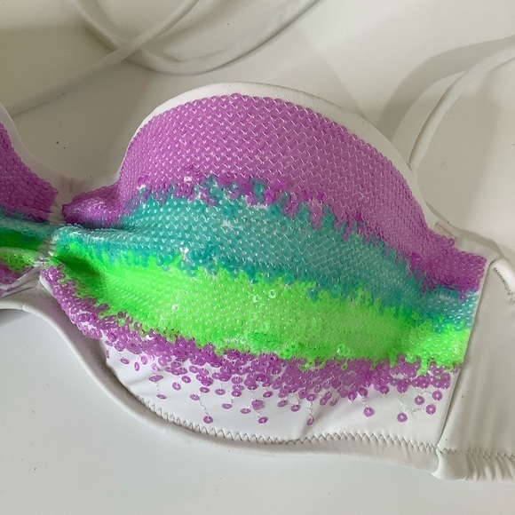 Victoria’s Secret Aqua Waves sequins bandeau strapless bikini top SZ 34B EUC - Picture 6 of 12